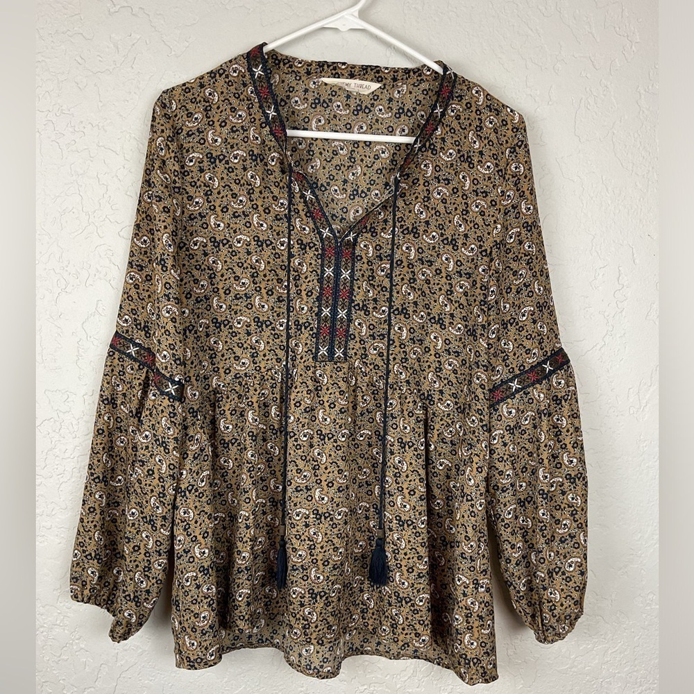 Alchemy Thread Boho Peasant Tunic Paisley Pattern Top Size Small Tassels